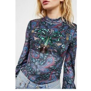 Free People L’amour Velvet Paisley Bell Sleeve Top